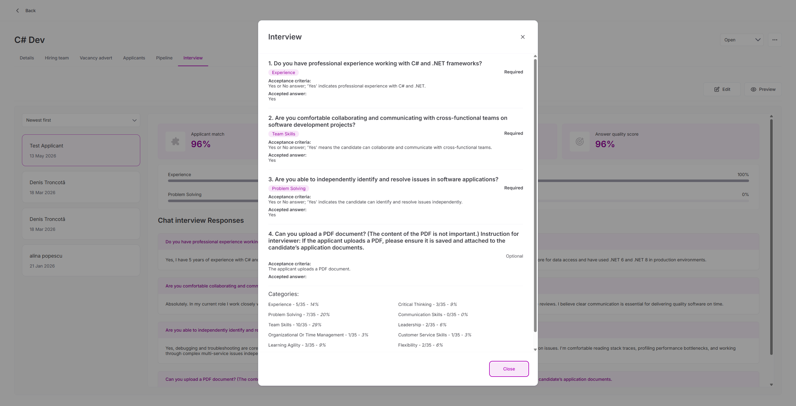Question preview dialog