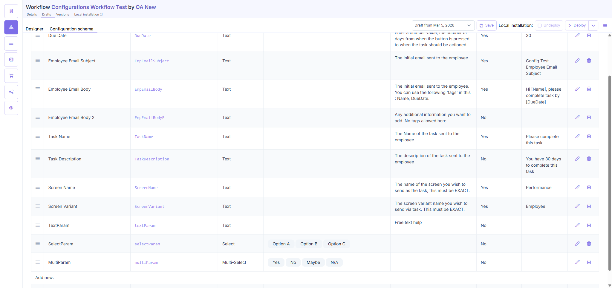 TC1: MultiParam row with Field Type = Multi-Select + options