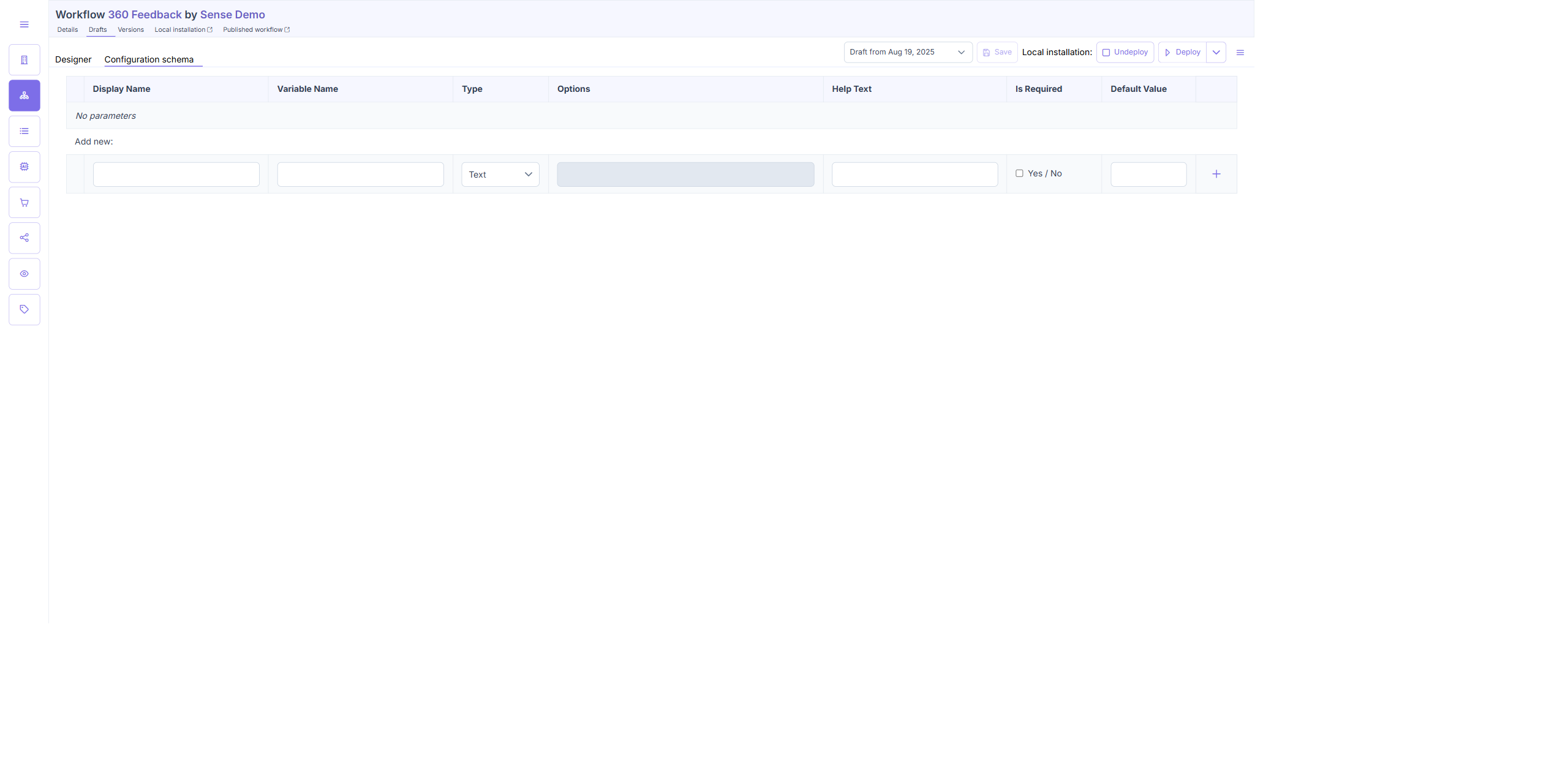 TC1: Configuration schema — Text type (plain input Default Value)