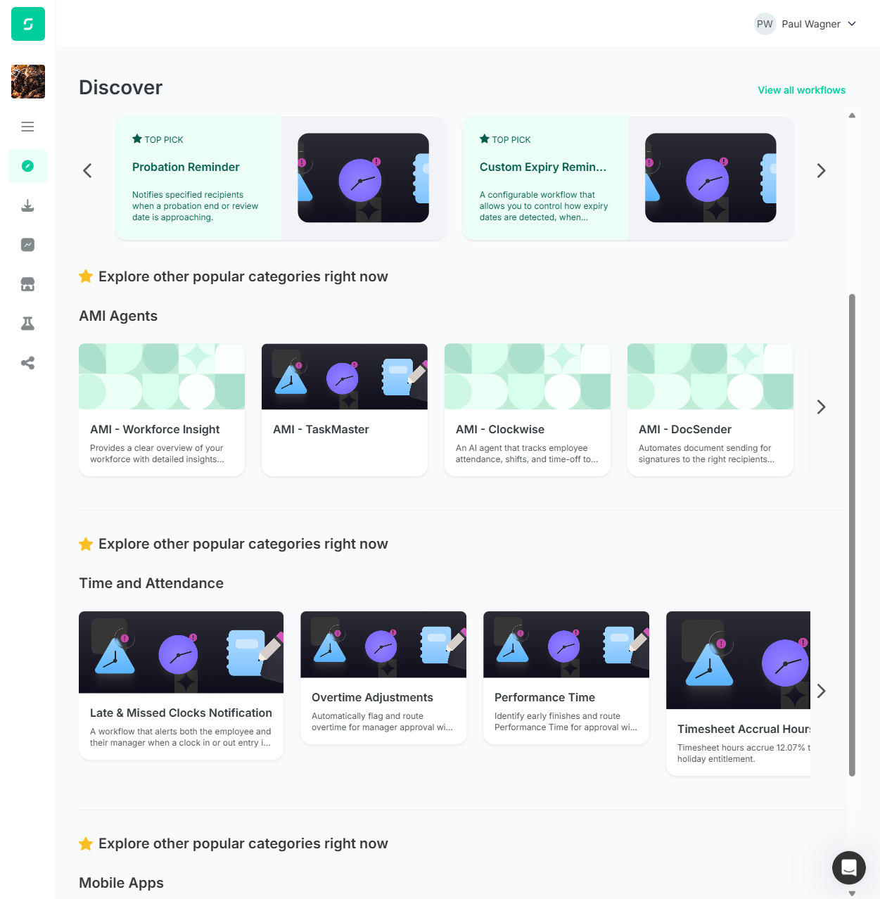 Categories area with 4 tiles per row + duplicated star headings