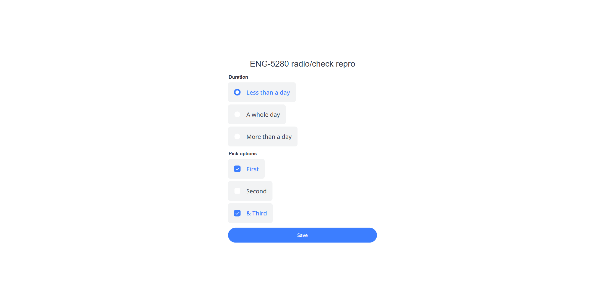 Radio and check groups showing all options including '& Third'
