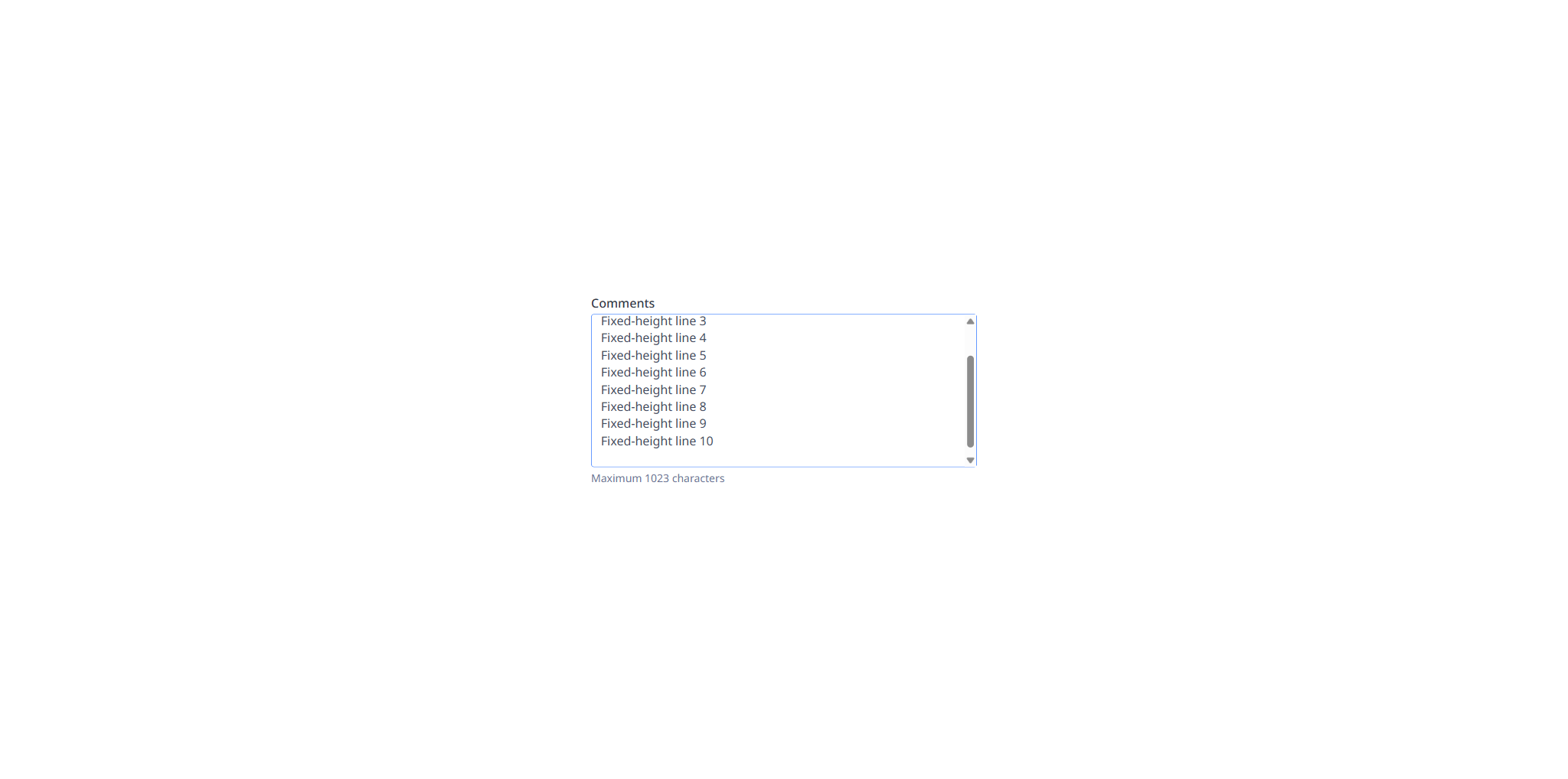 ENG-5373: multi-line text entry rendered as a real textarea (fixed height=200 variant, with typed content).